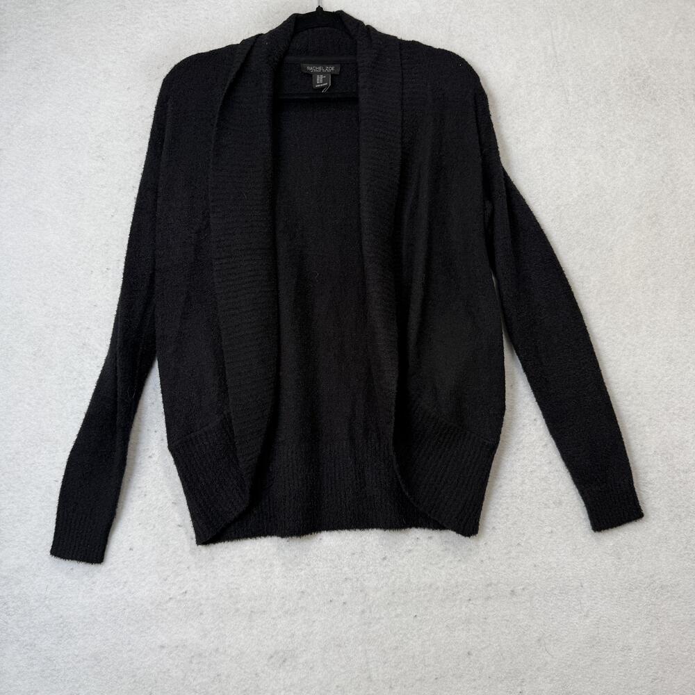 Rachel Zoe Cardigan Sweater Womens XS Black Open Front Shawl Collar Knit